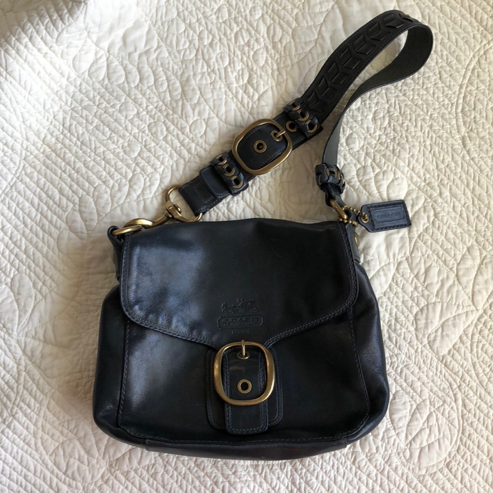 COACH navy blue leather shoulder bag
